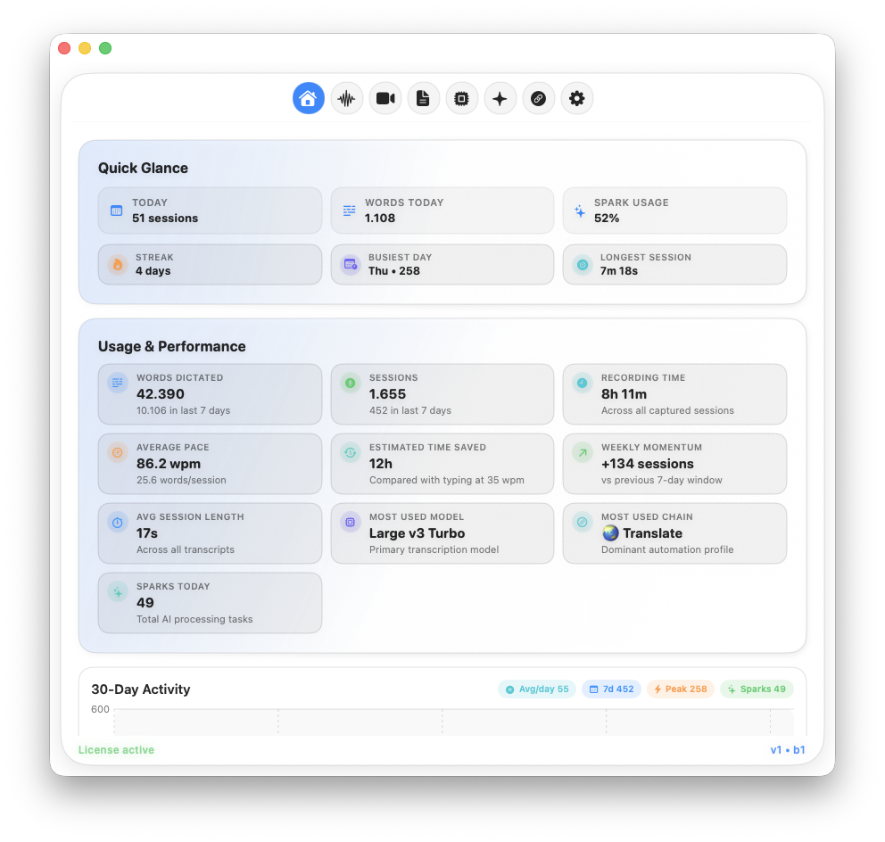Voiscribd Light theme — clean white interface with blue accents